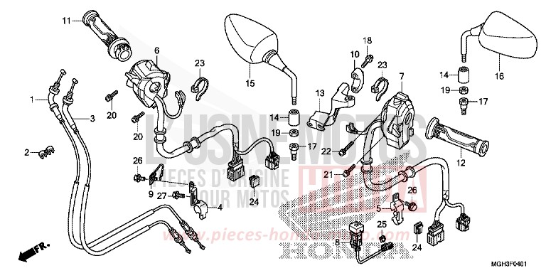 SWITCH/CABLE/MIRROR (VFR1200XD) for VFR1200X Dual Clutch CANDY PROMINENCE RED (R342) from 2012
